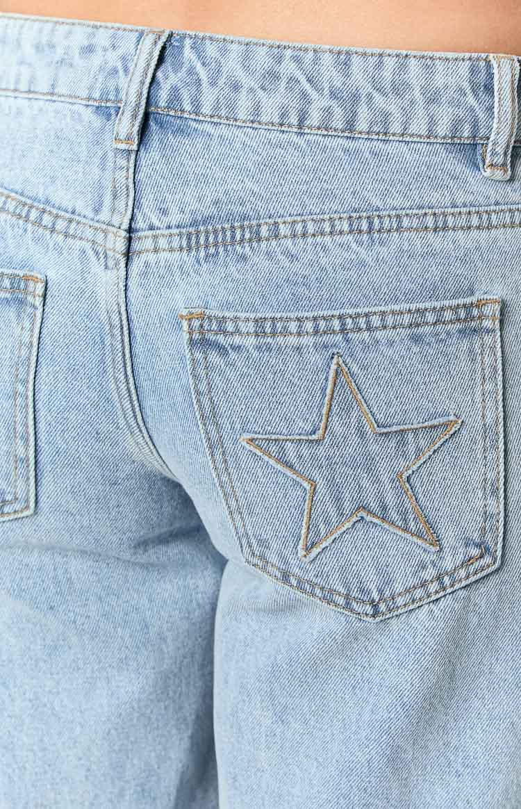 clara star light wash denim low rise jeans