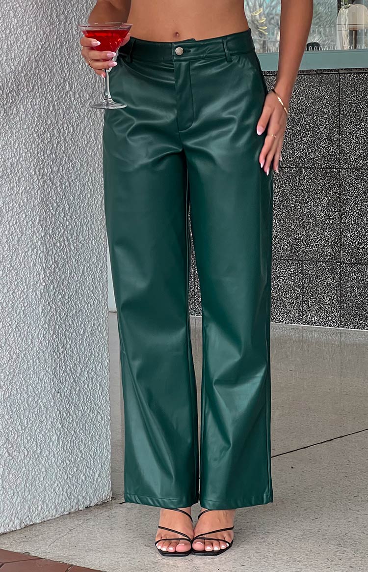 Cool Shade Forest Green PU Pants Image