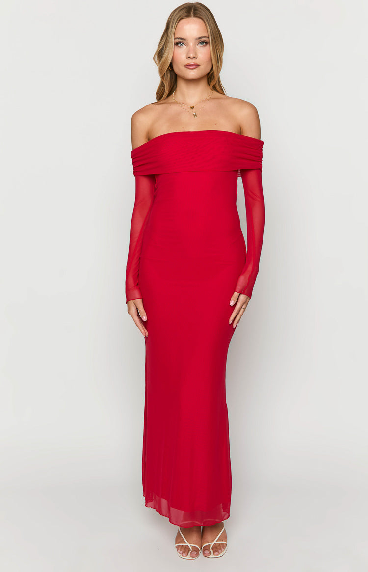 Coraline Red Long Sleeve Maxi Dress Image