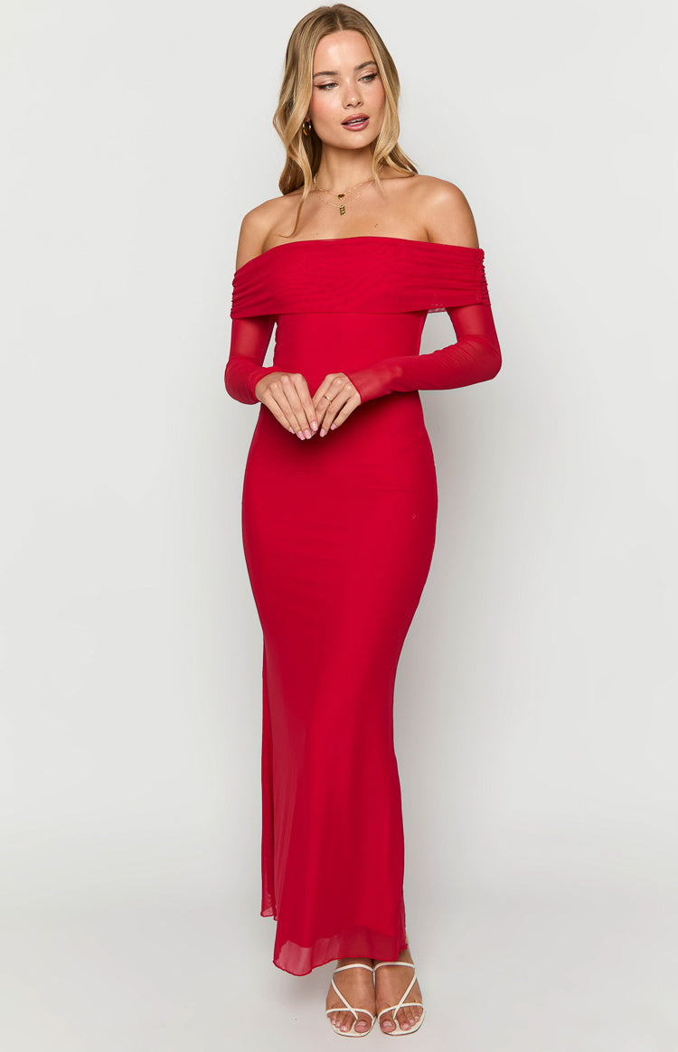 Coraline Red Long Sleeve Maxi Dress Image