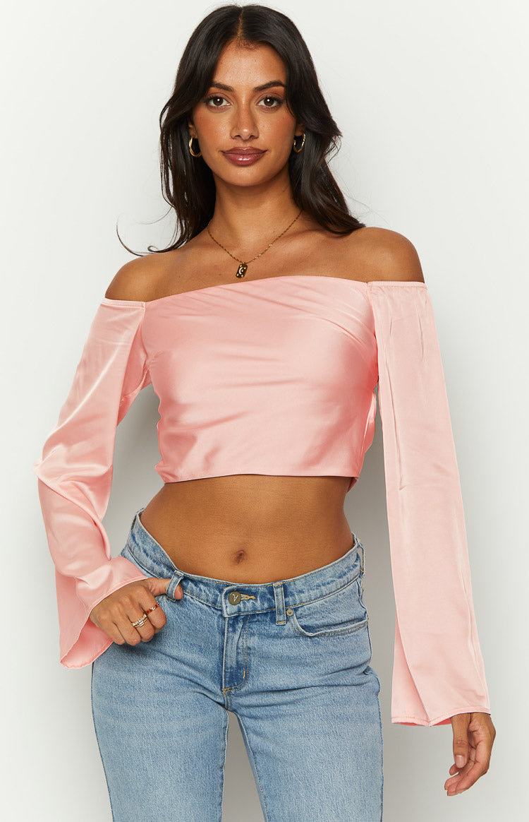 Darcie Pink Satin Long Sleeve Top Image