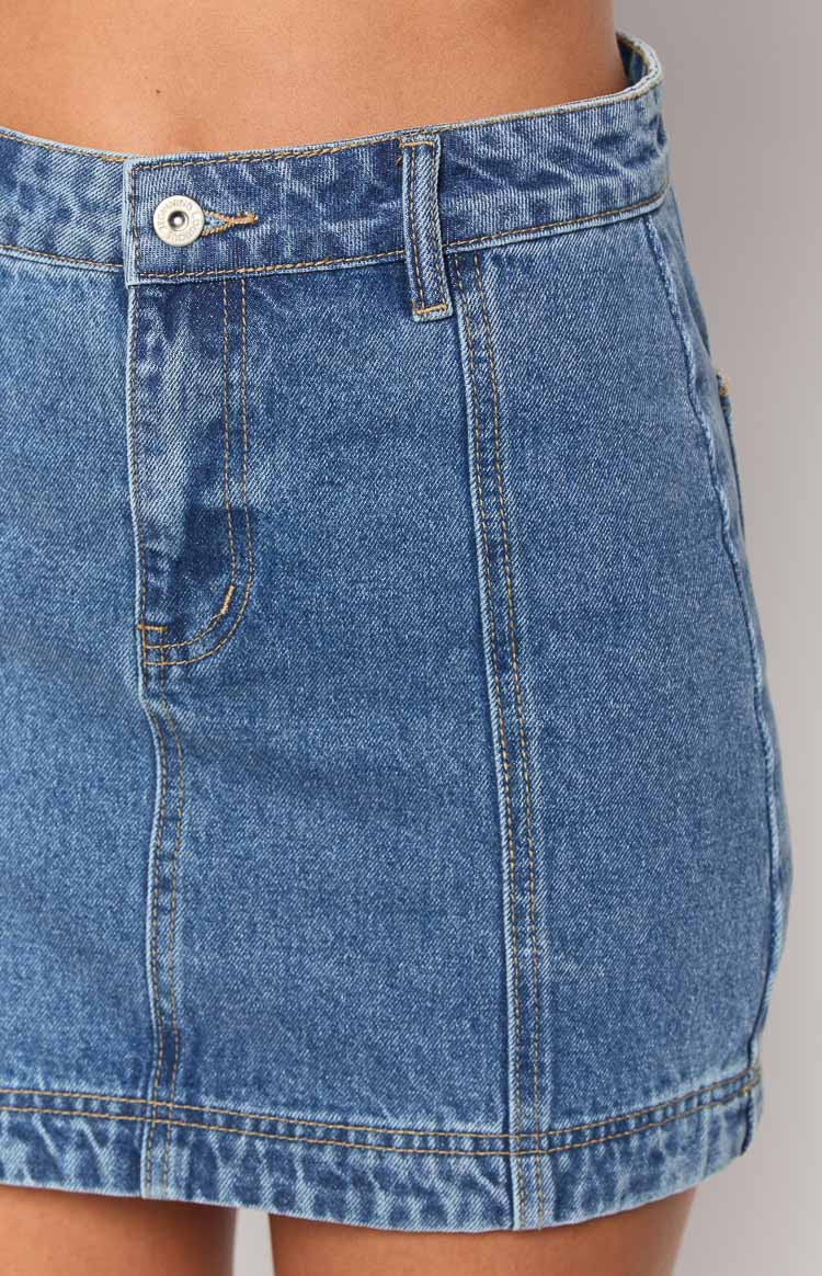 BB Exclusive Darcy Mid Wash Denim High Waisted Mini Skirt