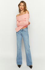 Della Pink Off The Shoulder Long Sleeve Knit Top – Beginning