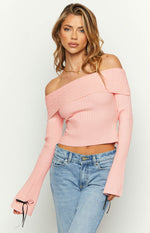 Della Pink Off The Shoulder Long Sleeve Knit Top – Beginning