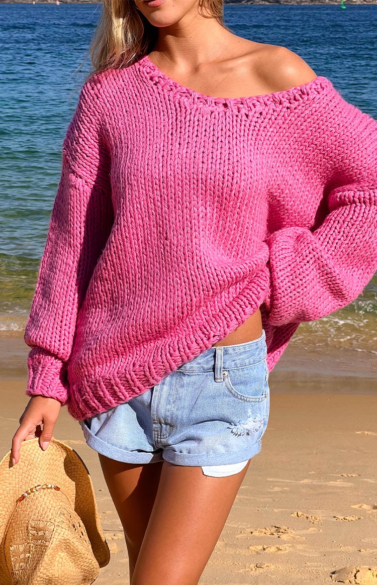 Delvey Hot Pink Chunky Knit Sweater Image