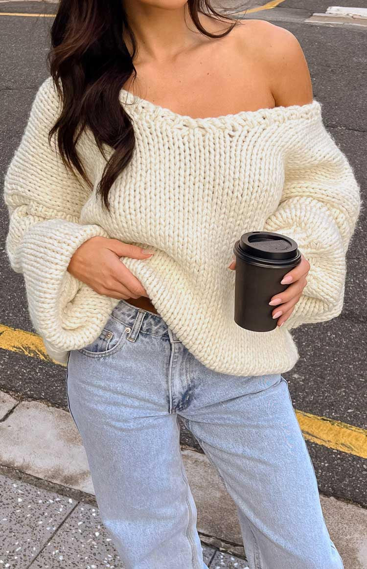 Delvey Cream Chunky Knit Sweater – Beginning Boutique US