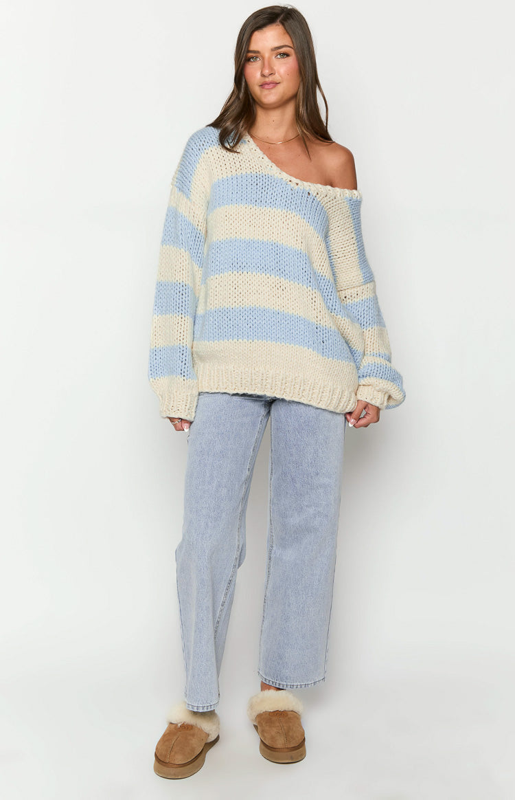 Delvey Light Blue Striped Chunky Knit Sweater BACK ON 10/16 Image