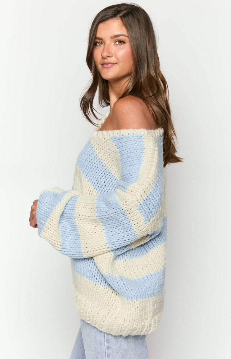 Delvey Light Blue Striped Chunky Knit Sweater BACK ON 10/16 Image