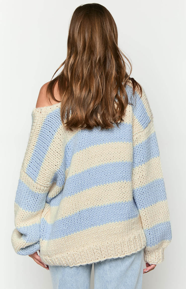 Delvey Light Blue Striped Chunky Knit Sweater BACK ON 10/16 Image