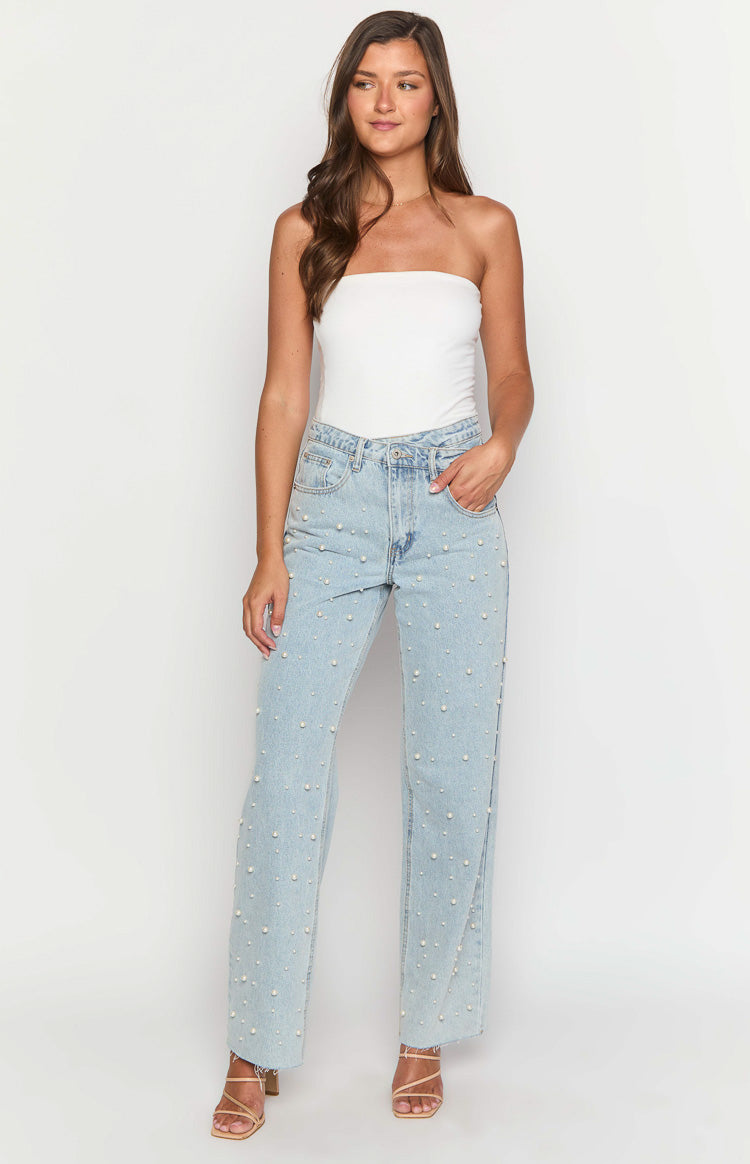 Denim Dazzle Pearl Light Wash High Waisted Jeans Image