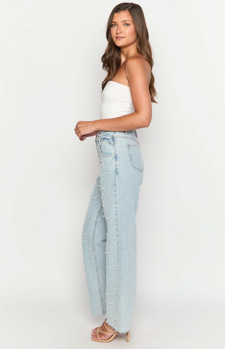 Denim Dazzle Pearl Light Wash High Waisted Jeans Image