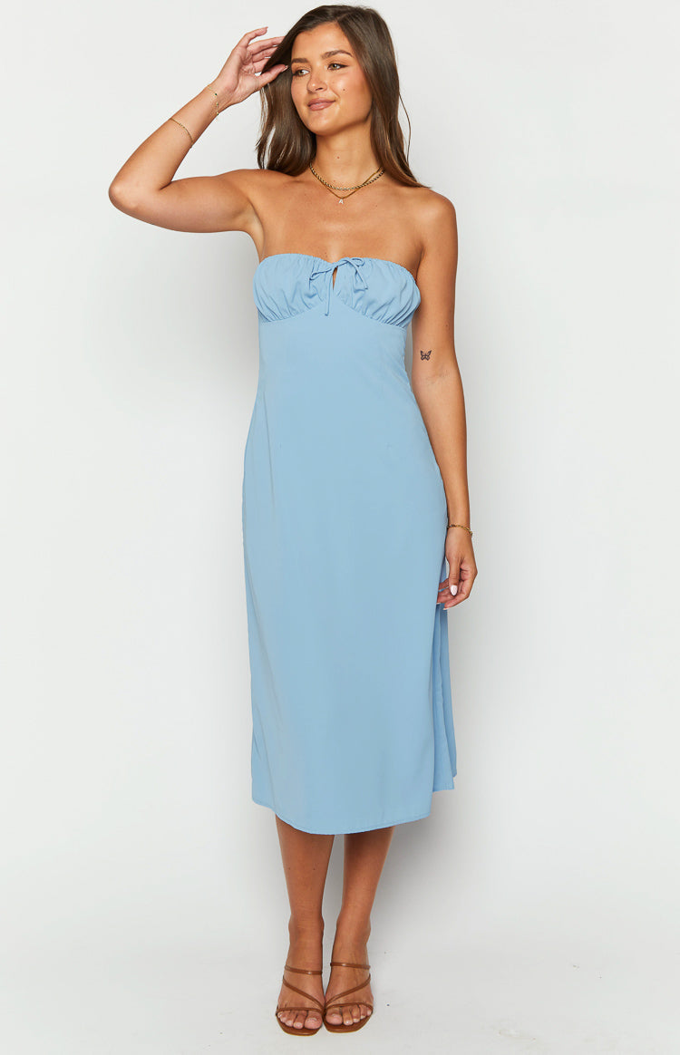 Dion Blue Strapless Midi Dress Image