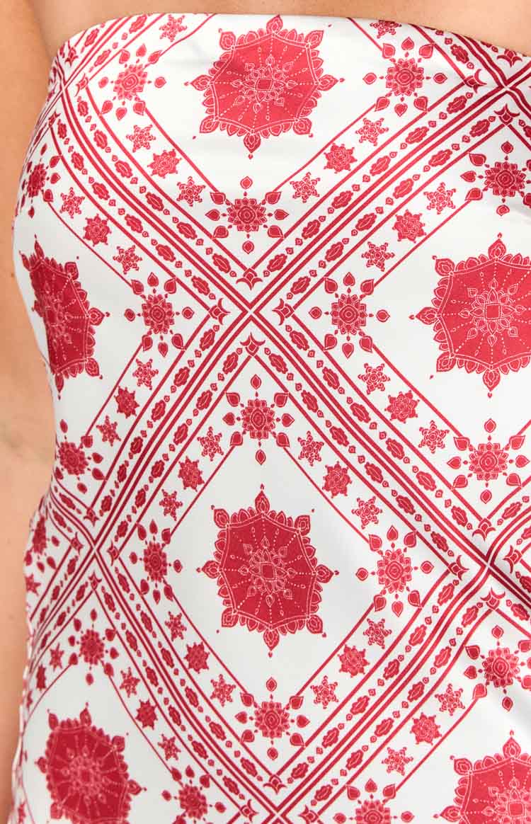 Ellie Red Tile Print Mini Dress Image