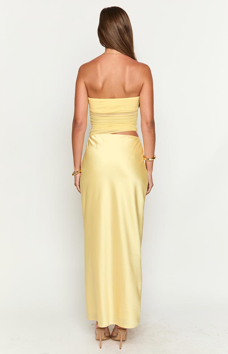 Elinor Yellow Satin Maxi Dress Image