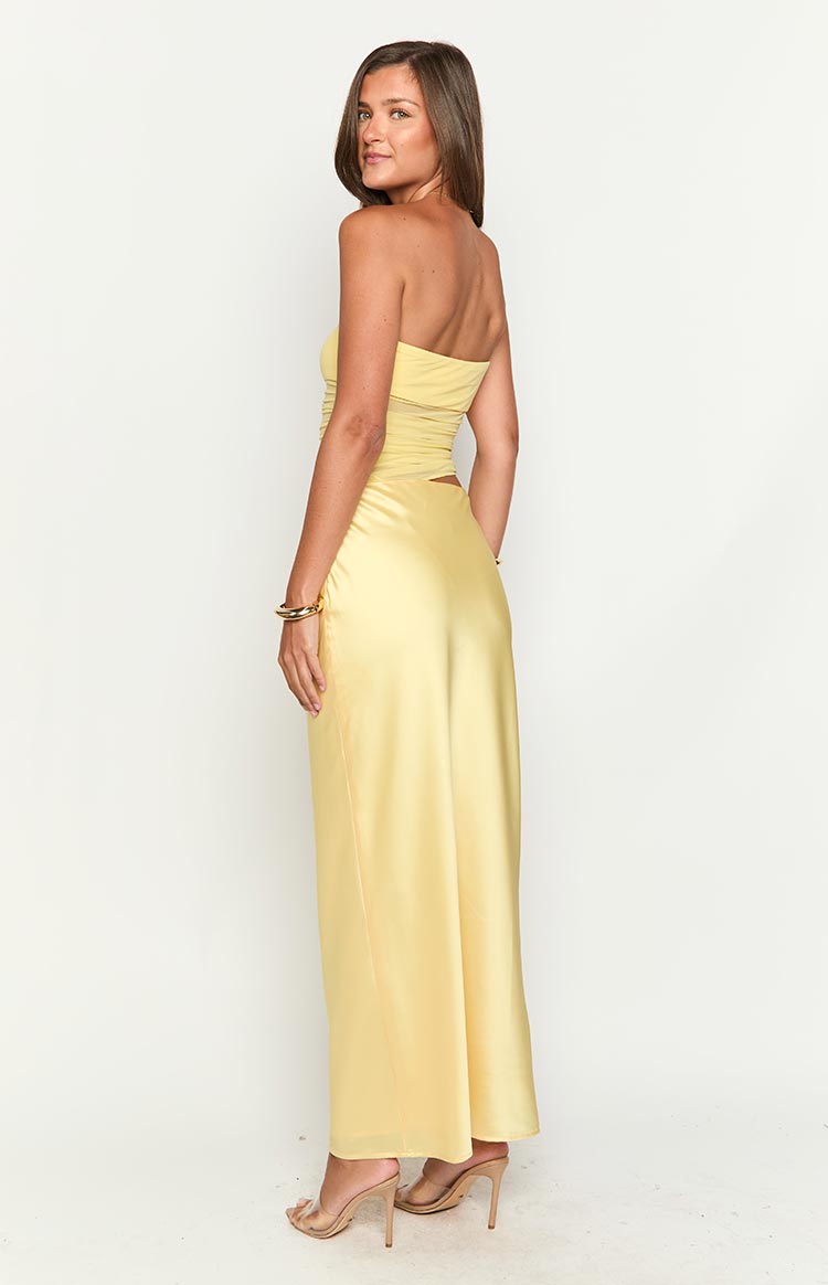 Elinor Yellow Satin Maxi Dress Image