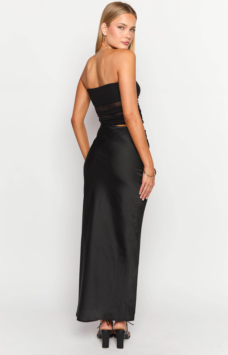 Elinor Black Satin Maxi Dress Image