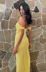 Ella Light Yellow Off Shoulder Formal Maxi Dress Image