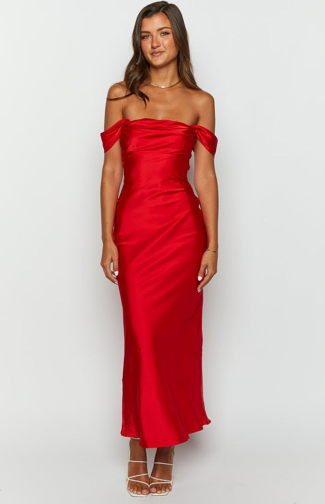 Ella Red Off Shoulder Formal Dress – Beginning Boutique US