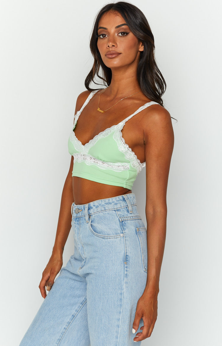 Green Lace Crop Top 