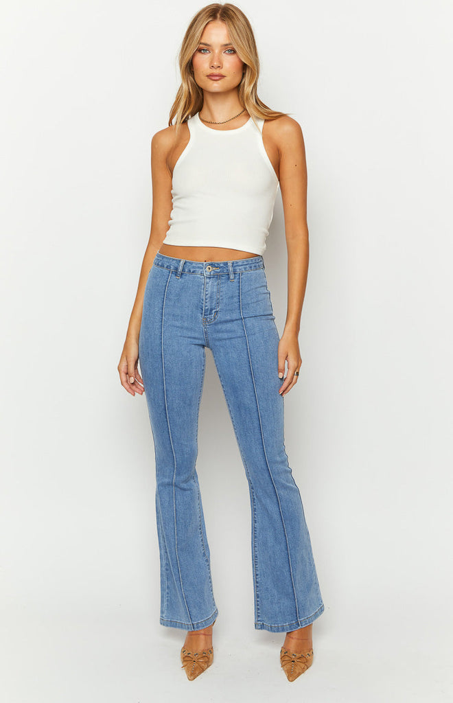 Elowen Mid Wash Flared Denim Jeans – Beginning Boutique US