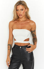 In No Time White Strapless Crop Top