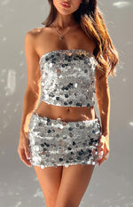Emiko Silver Sequin Mini Skirt – Beginning Boutique US