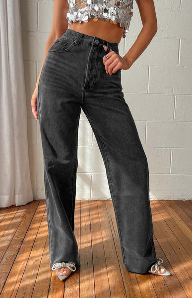 Black fashion straight cropped jeans