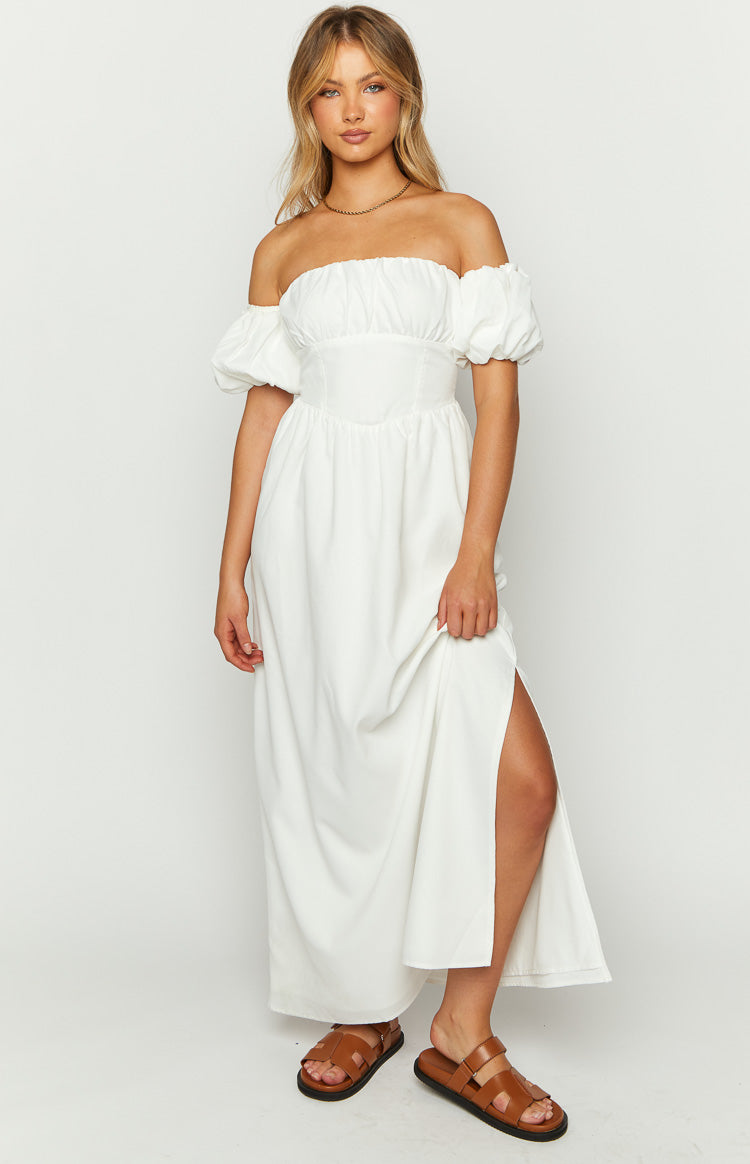 Evander White Off The Shoulder Maxi Dress Beginning Boutique US