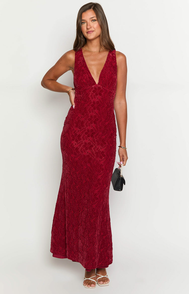 Farida Red Lace Maxi Dress Image