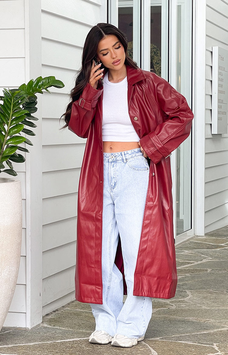 Finn Red PU Trench Coat Image