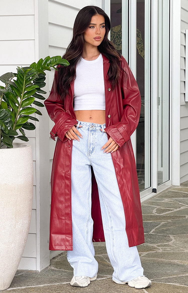 Finn Red PU Trench Coat Image