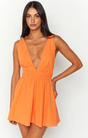 Genovia Crinkle Orange Mini Dress