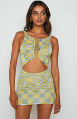 Georgie Yellow Lace Up Mini Dress Image