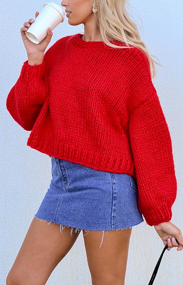 Holiday Red Tie Up Knit Cardigan Image