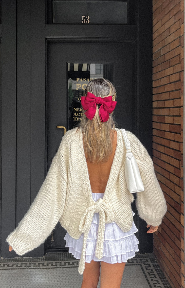 Holiday Cream Tie Up Knit Cardigan Image