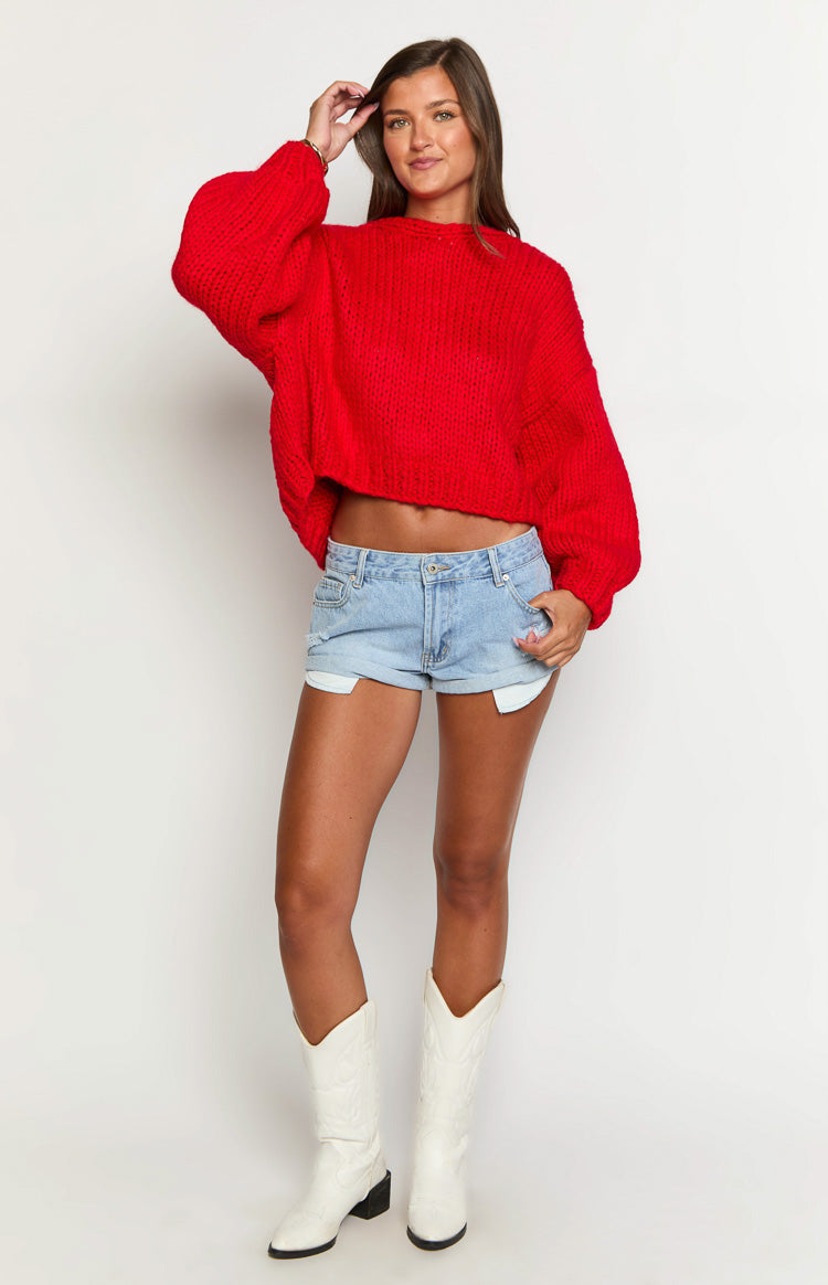 Holiday Red Tie Up Knit Cardigan Image