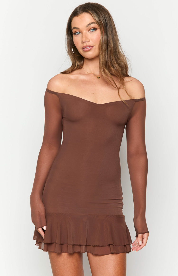 Houdini Brown Long Sleeve Mini Dress Image