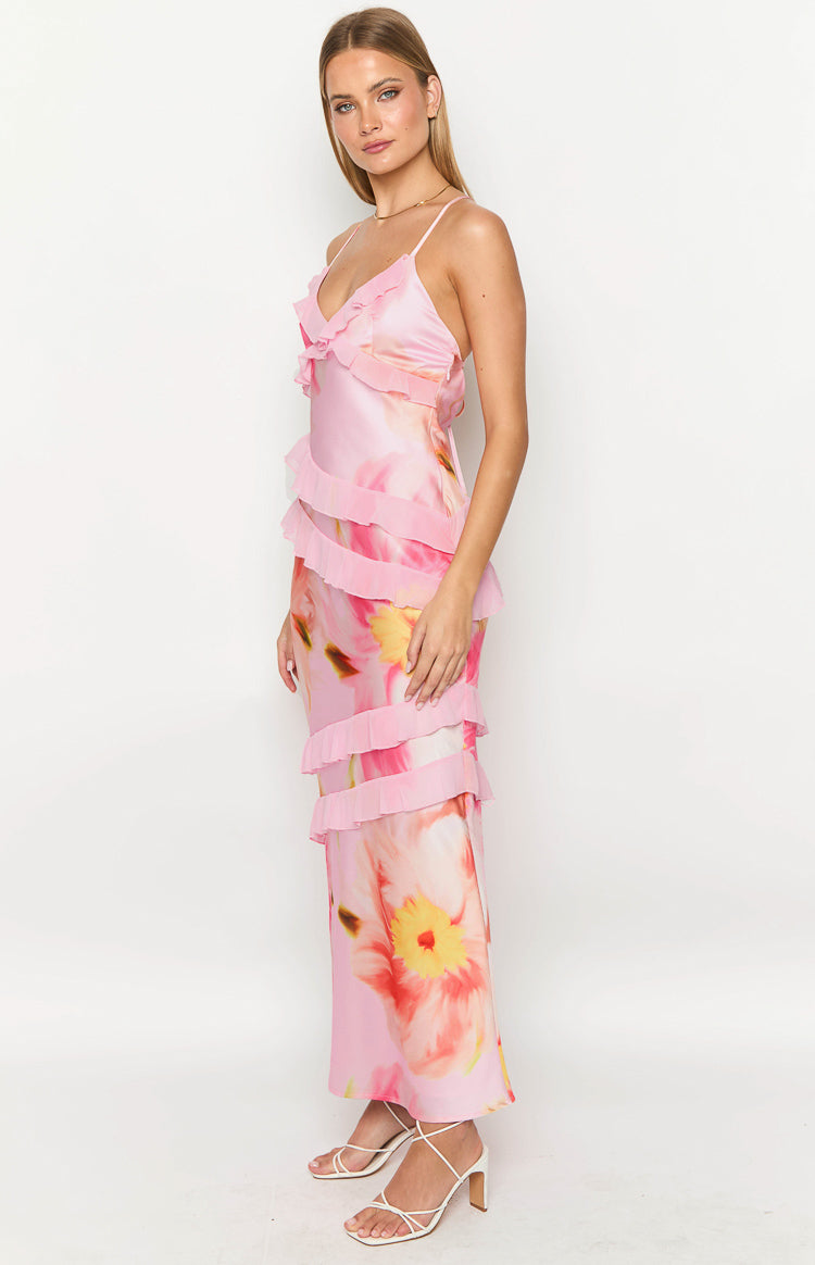 Inara Light Pink Floral Print Ruffle Maxi Dress Image