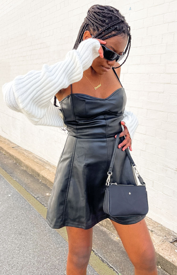 How to wear a short black leather dress?