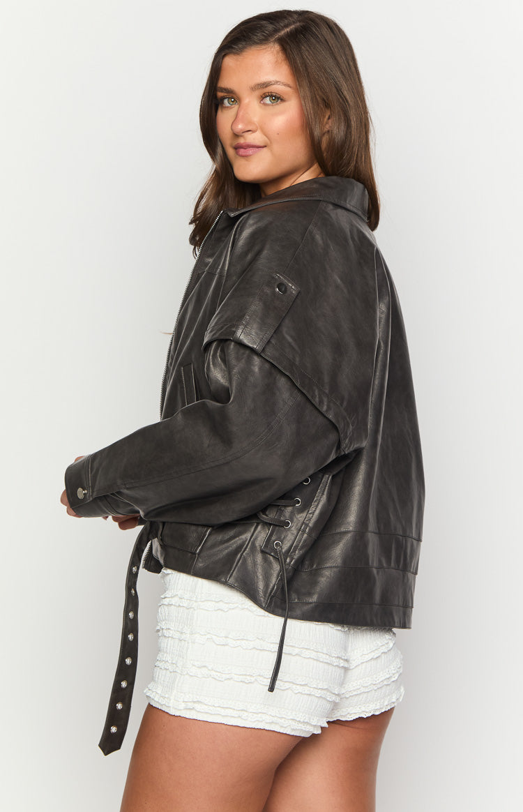 Jessica Anne PU Washed Black Jacket Image