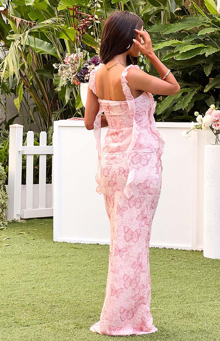 Jacqulin Pink Butterfly Maxi Skirt Image