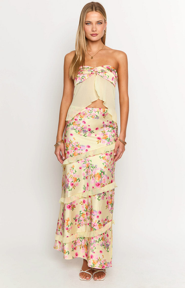 Jacqulin Yellow Bloom Strapless Top Image