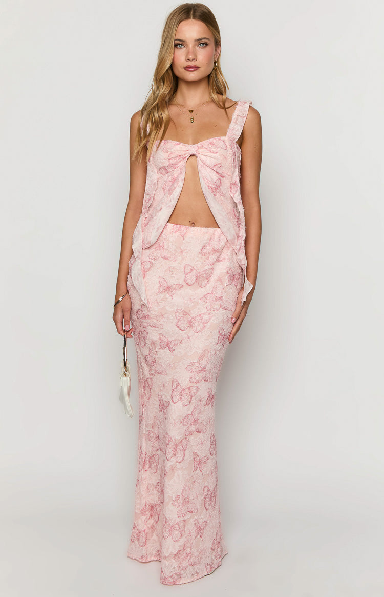 Jacqulin Pink Butterfly Maxi Skirt Image