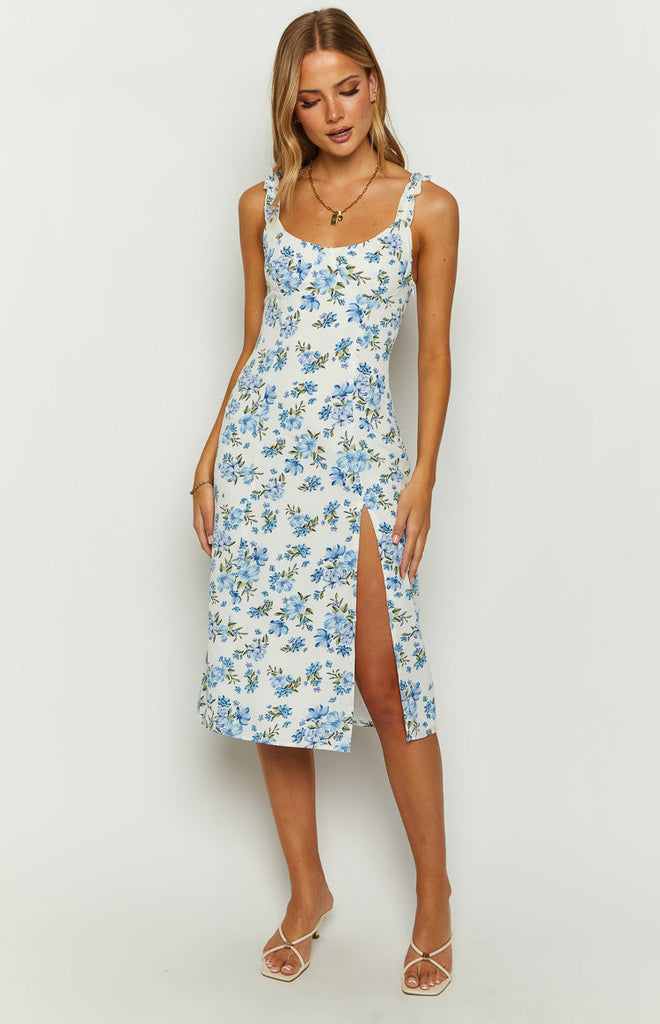 Jessie Blue Floral Midi Dress – Beginning Boutique US