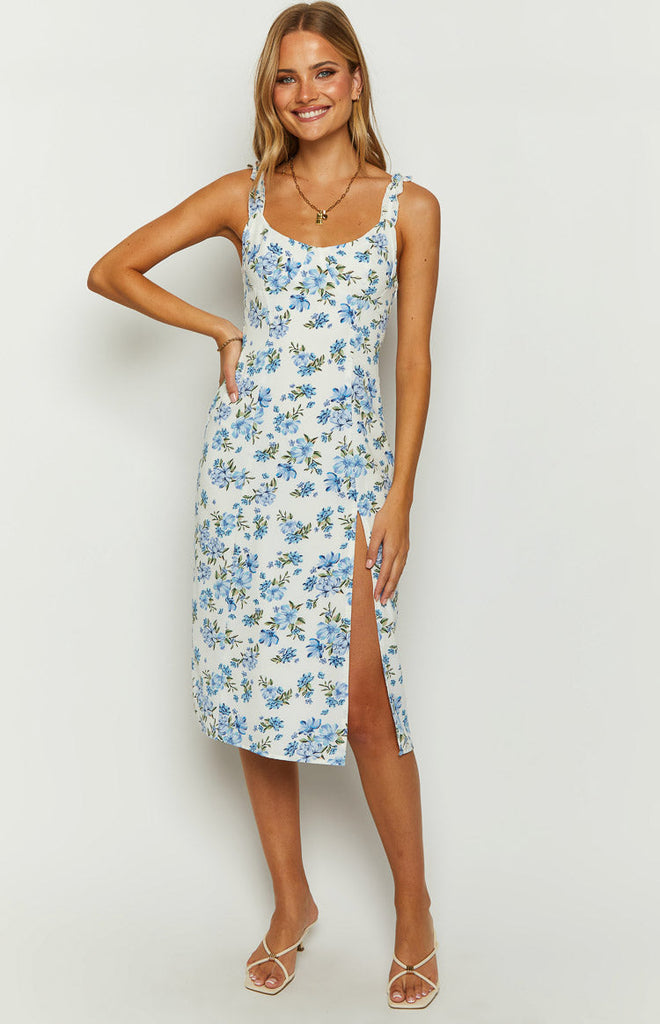 Jessie Blue Floral Midi Dress – Beginning Boutique US