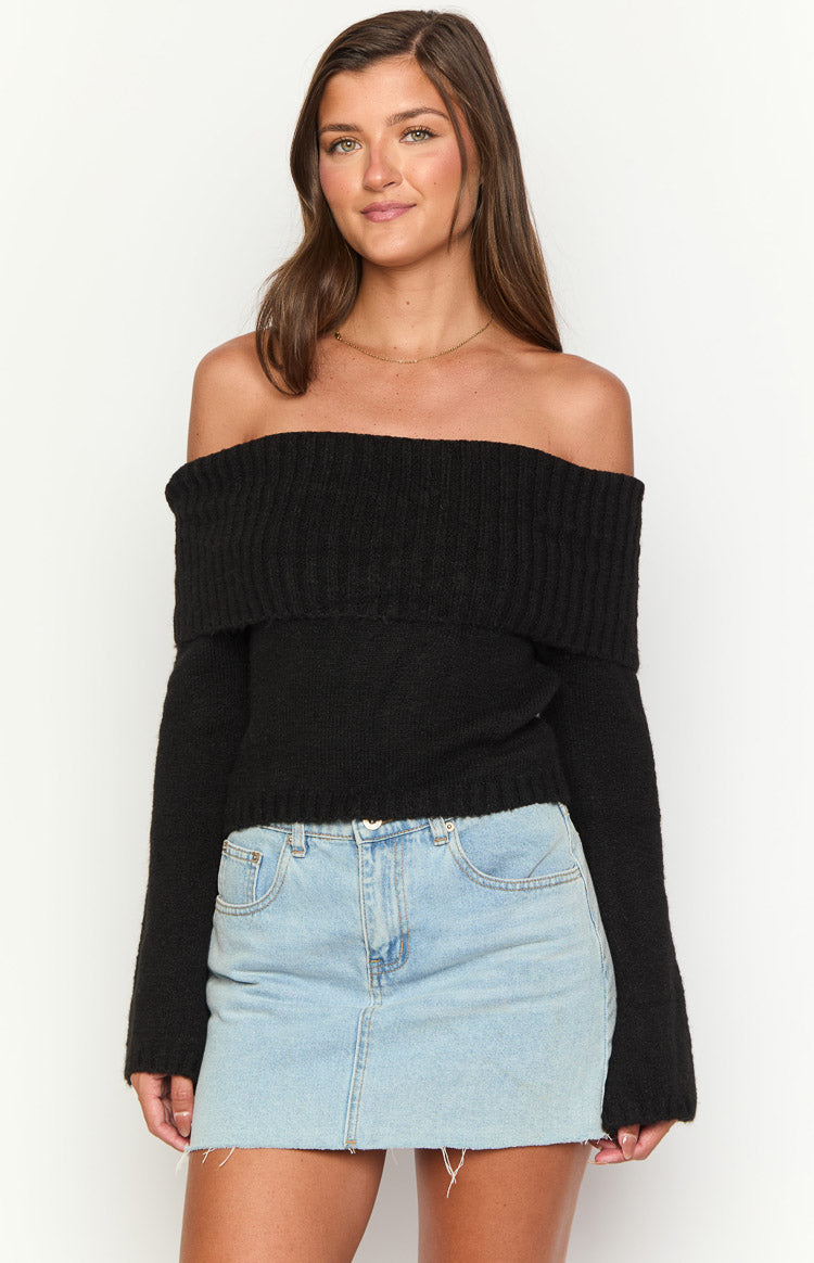 Joey Black Off Shoulder Sweater Image