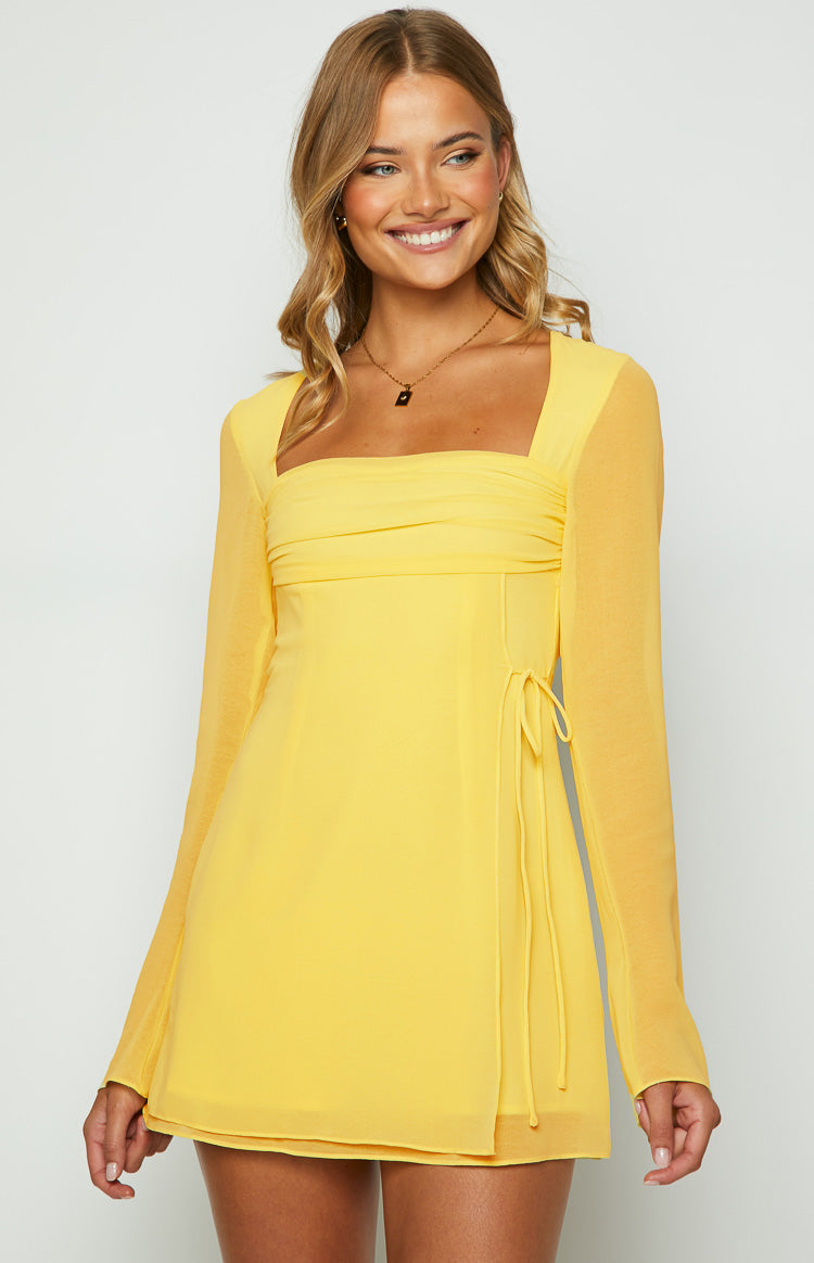 Bell sleeve yellow dress best sale