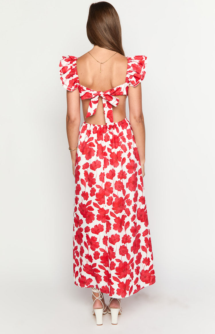 Kaden Red Anemone Floral Print Maxi Dress Image