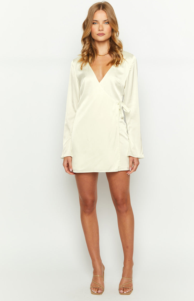 Kasya Cream Satin Long Sleeve Mini Dress – Beginning Boutique Us