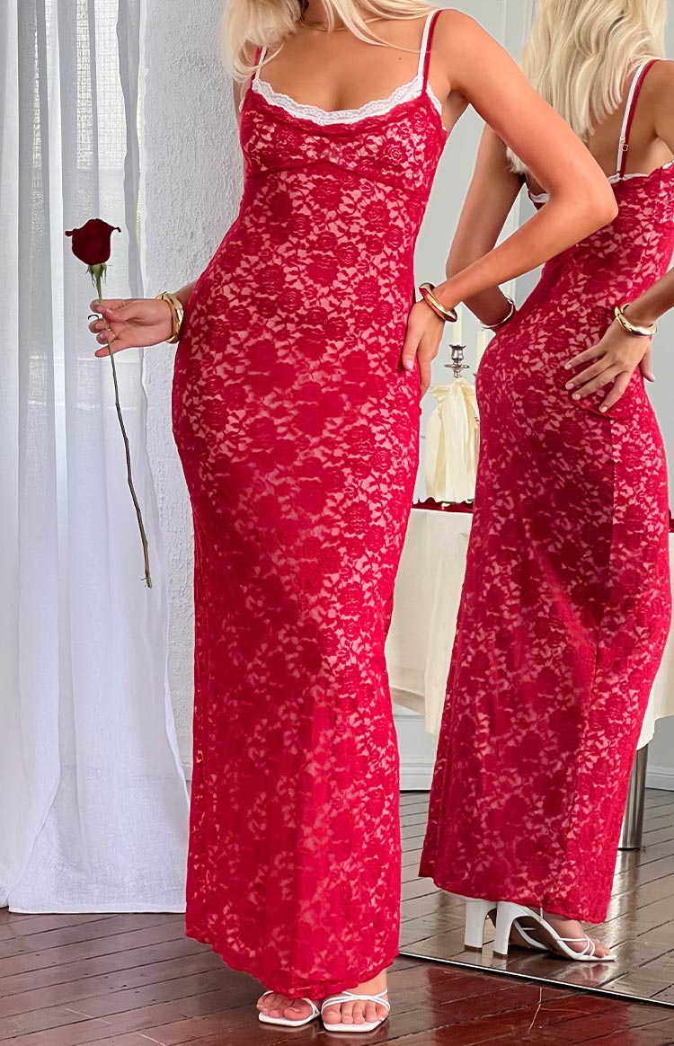 Kata Red Lace Maxi Dress Image